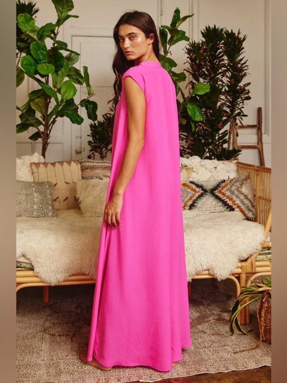 BUCKETLIST Sleeveless Maxi Shirt Dress in Fuchsia - Picture 2 of 5